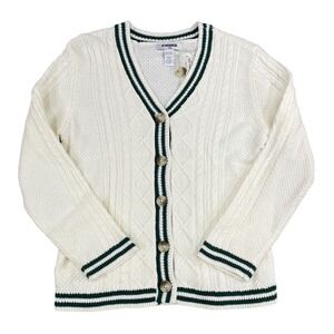RSQ Kids Sweater Cardigan Cream Green Cable Knit‎ V Neck School Preppy Size L
